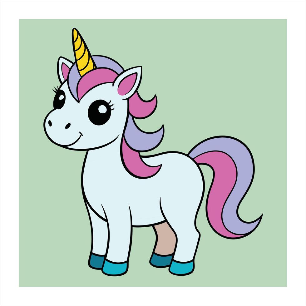 A cartoon unicorn with a pink mane and blue eyes vector