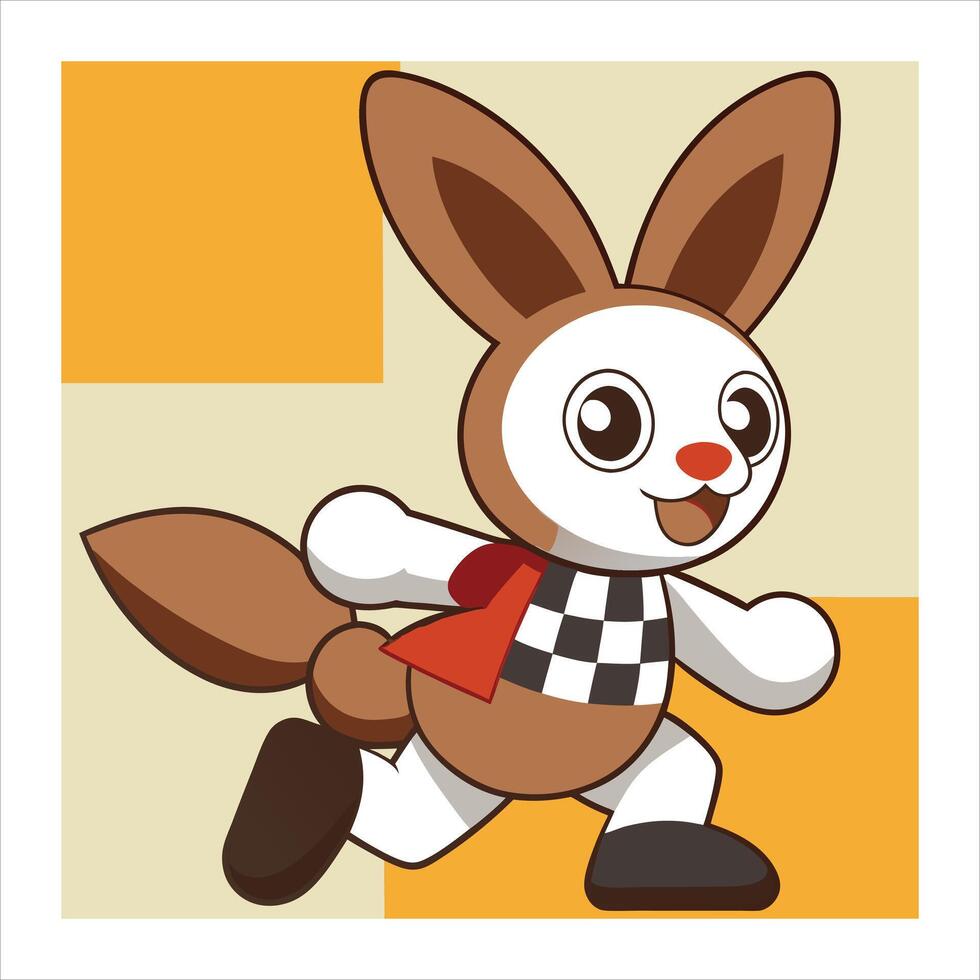 A cartoon rabbit wearing a checkered shirt and running vector