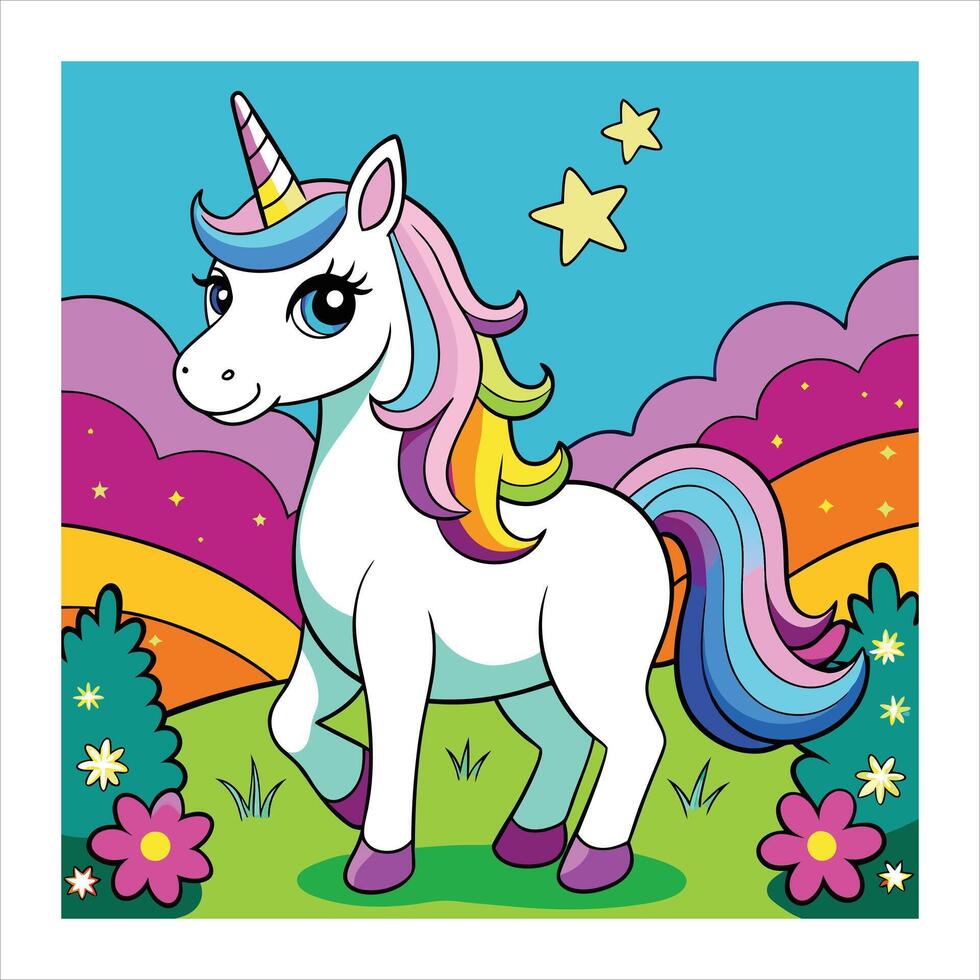 A cartoon unicorn standing in the field vector