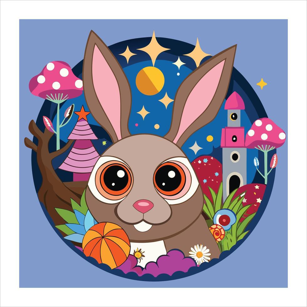 A cartoon rabbit with a castle in the background vector