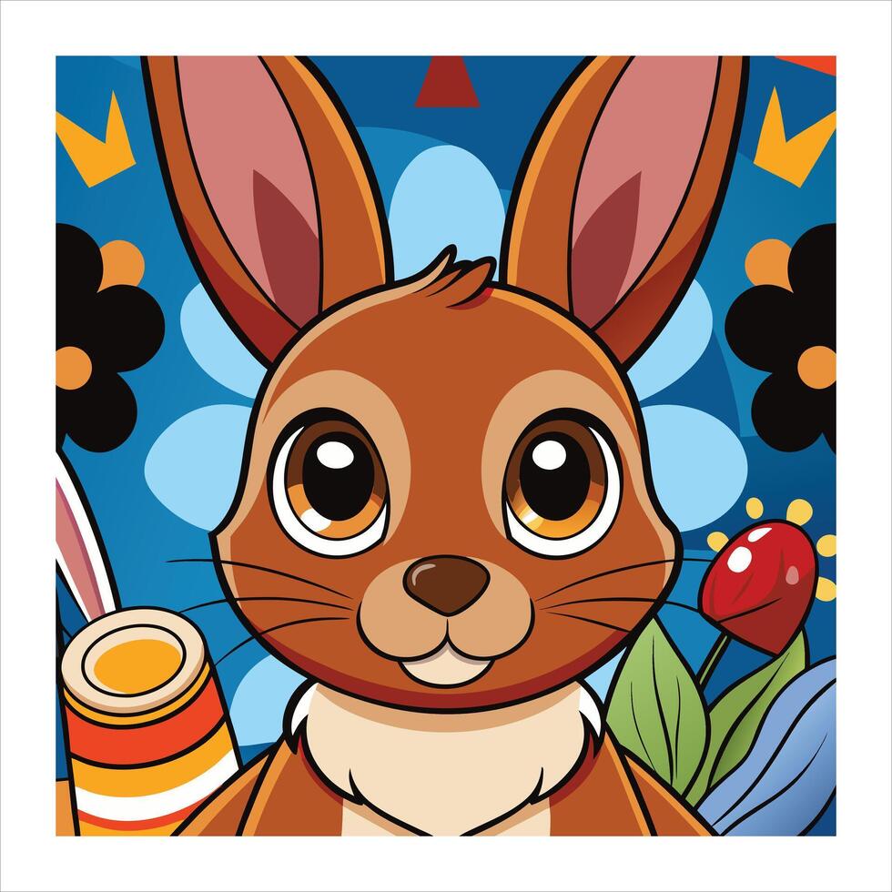 A cartoon rabbit with a paintbrush and flowers vector