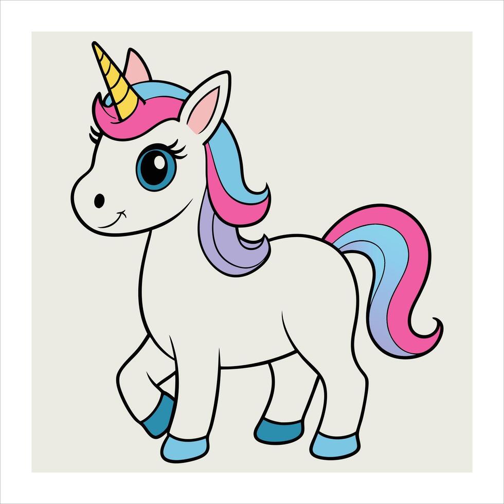 A cartoon unicorn with a pink mane and blue mane vector