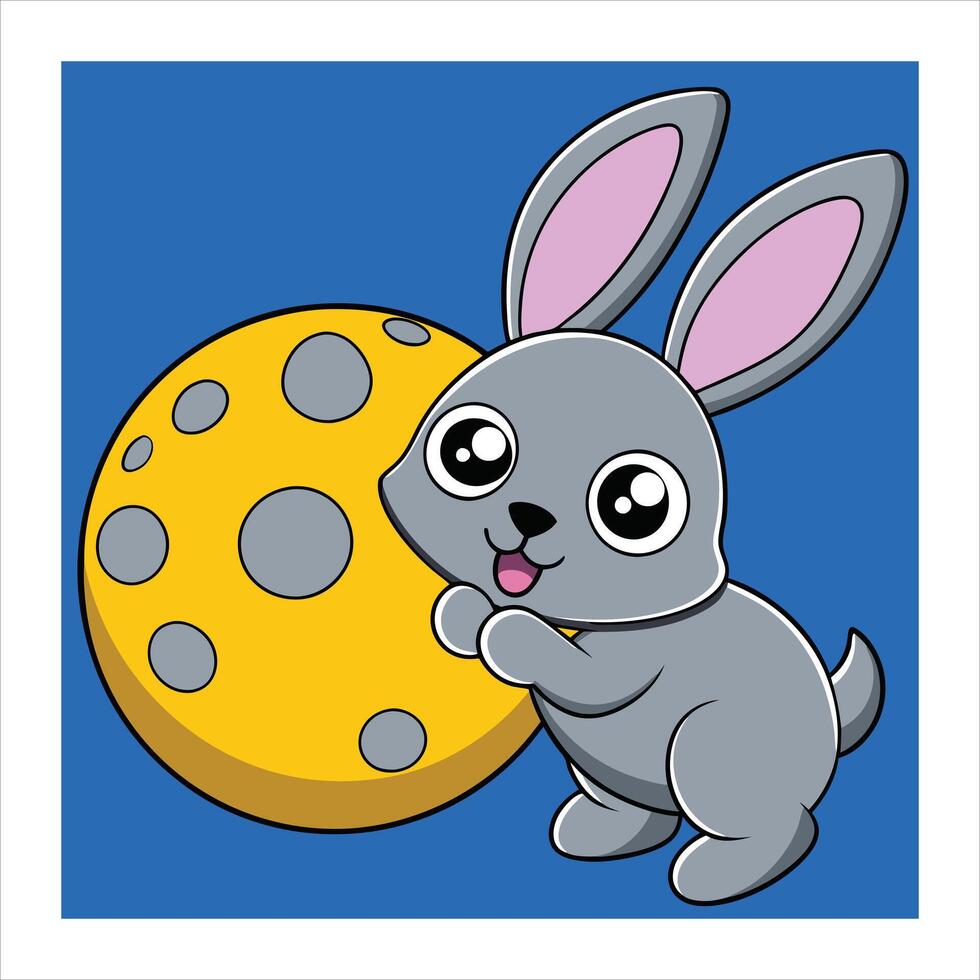 A cartoon rabbit holding a large yellow ball vector
