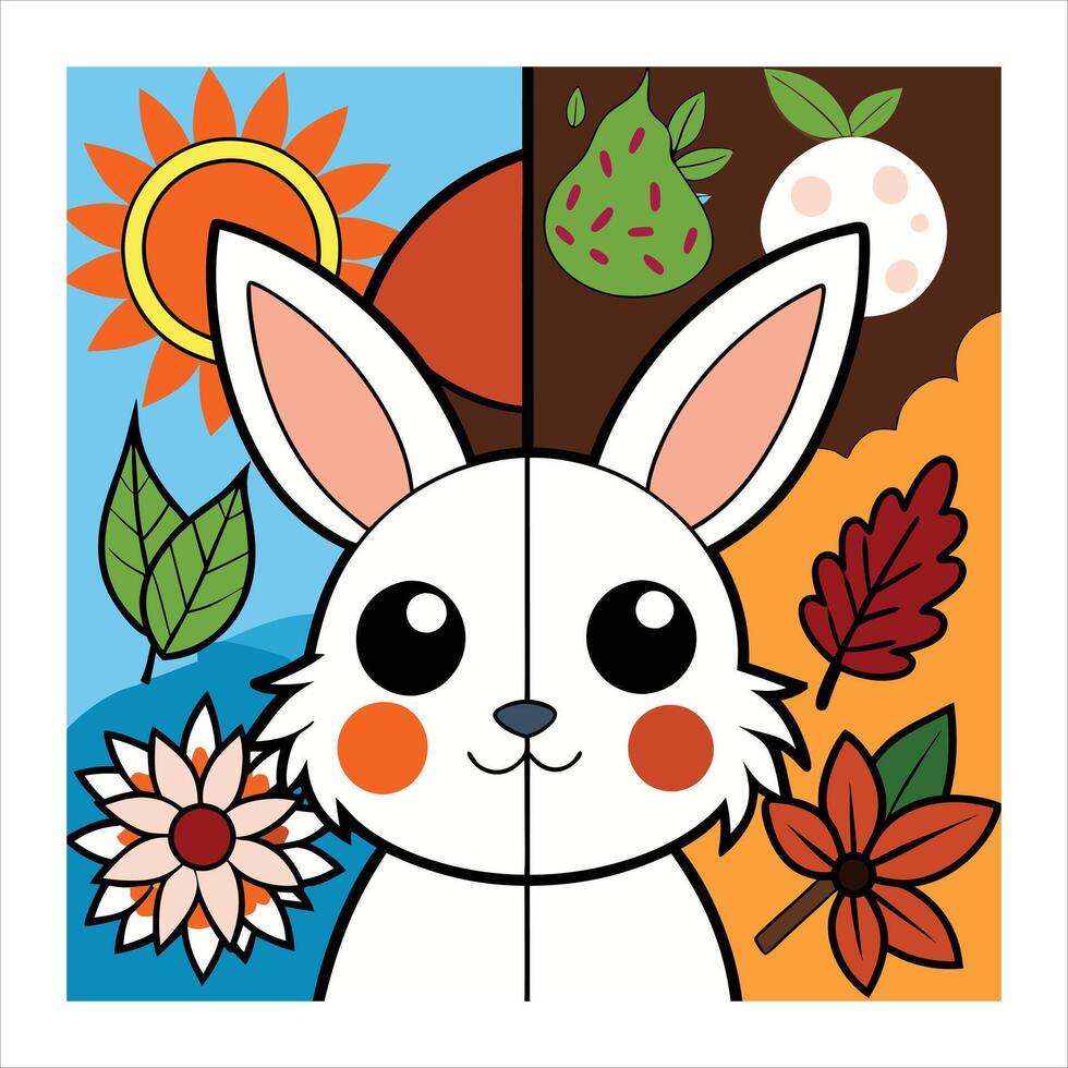 A cartoon rabbit with leaves and flowers vector
