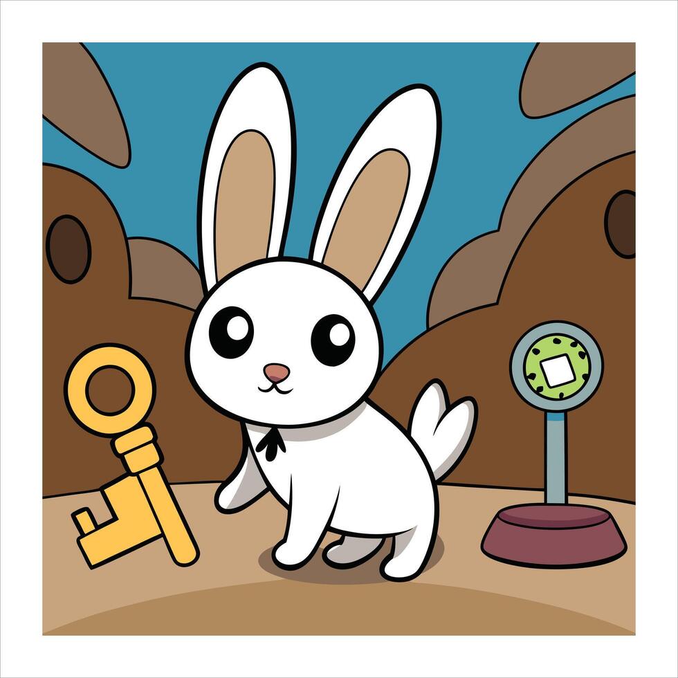 A cartoon rabbit with a key and a keychain vector