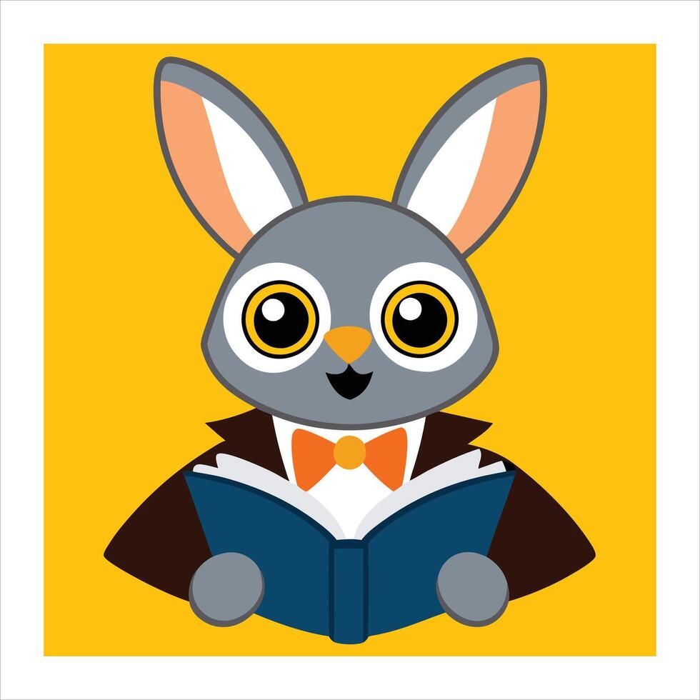 A cartoon rabbit wearing a bow tie and reading a book vector