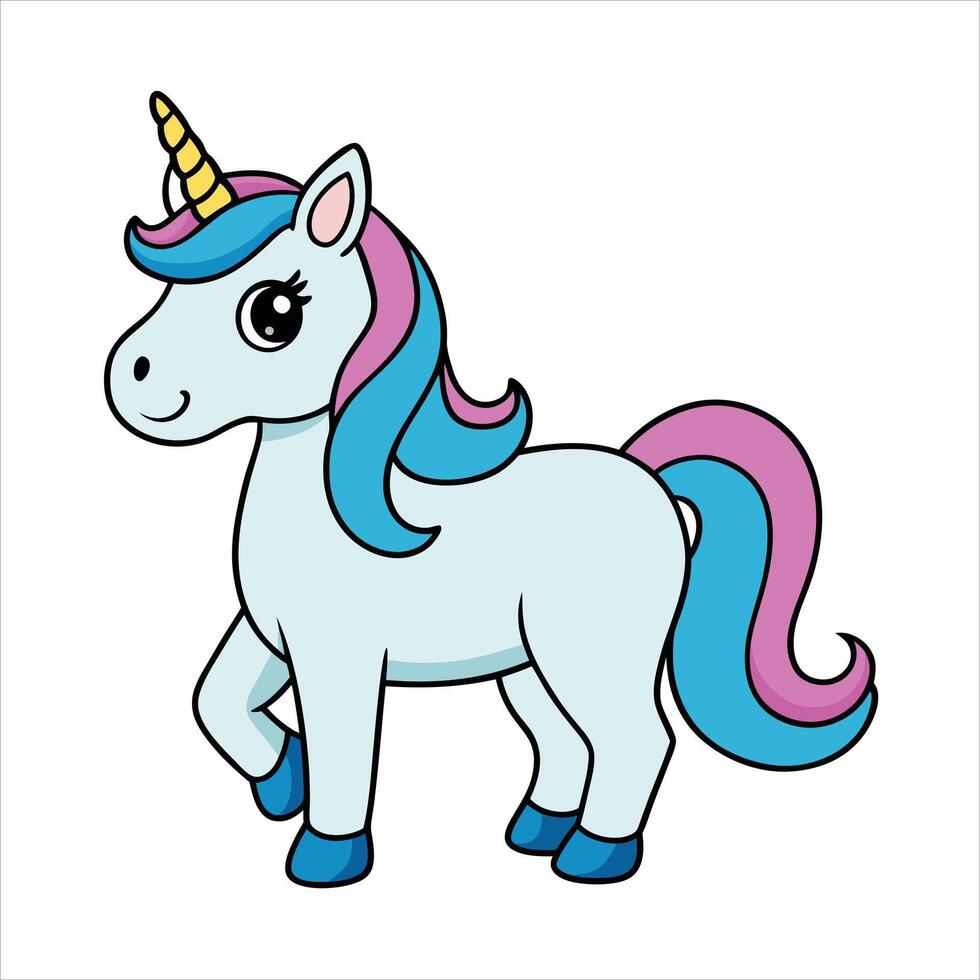 A cartoon unicorn with blue and pink mane vector