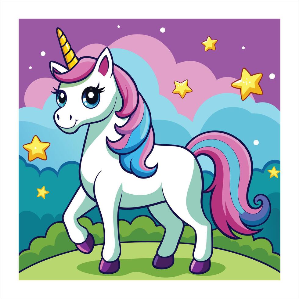 A cartoon unicorn standing in the field vector