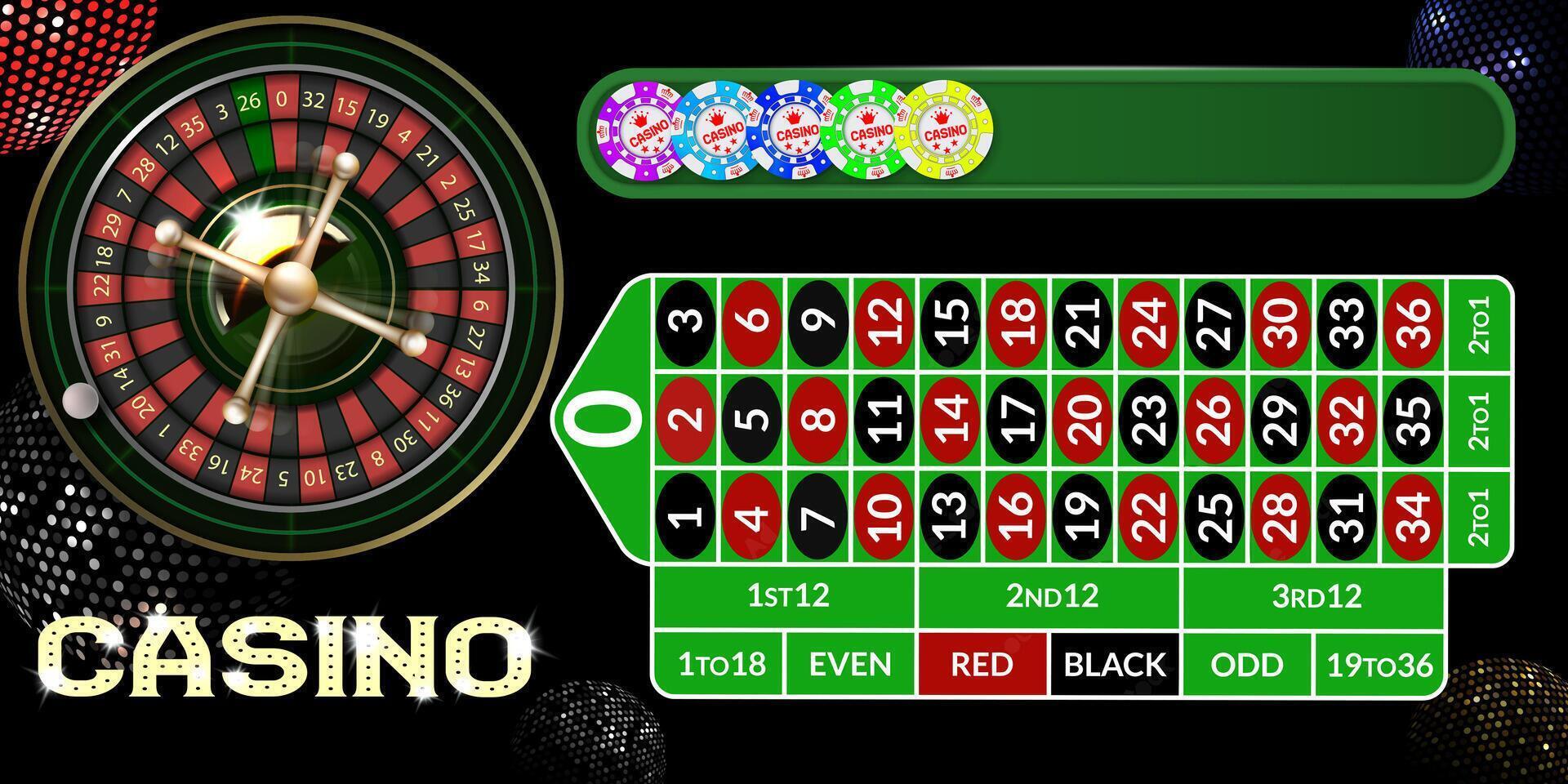 a roulette table with various gambling and casino elements vector