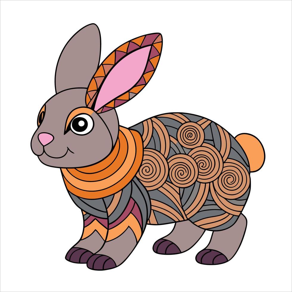 A rabbit with a colorful pattern on its body vector
