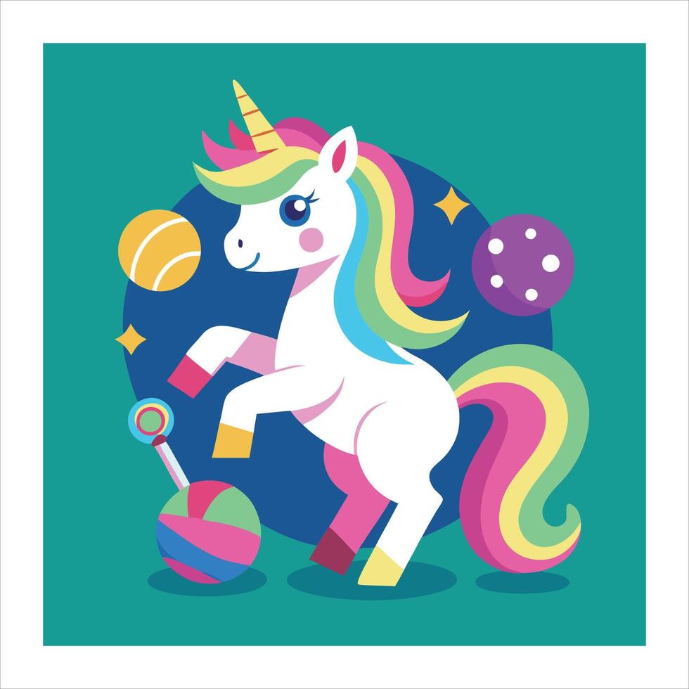 A cartoon unicorn with a ball and a ball vector