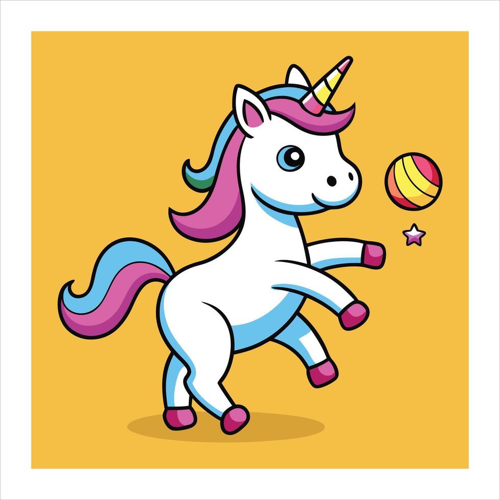 A cartoon unicorn playing with a ball vector
