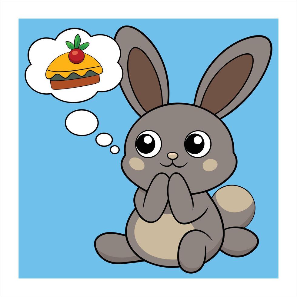 A cute rabbit is thinking about a hamburger vector