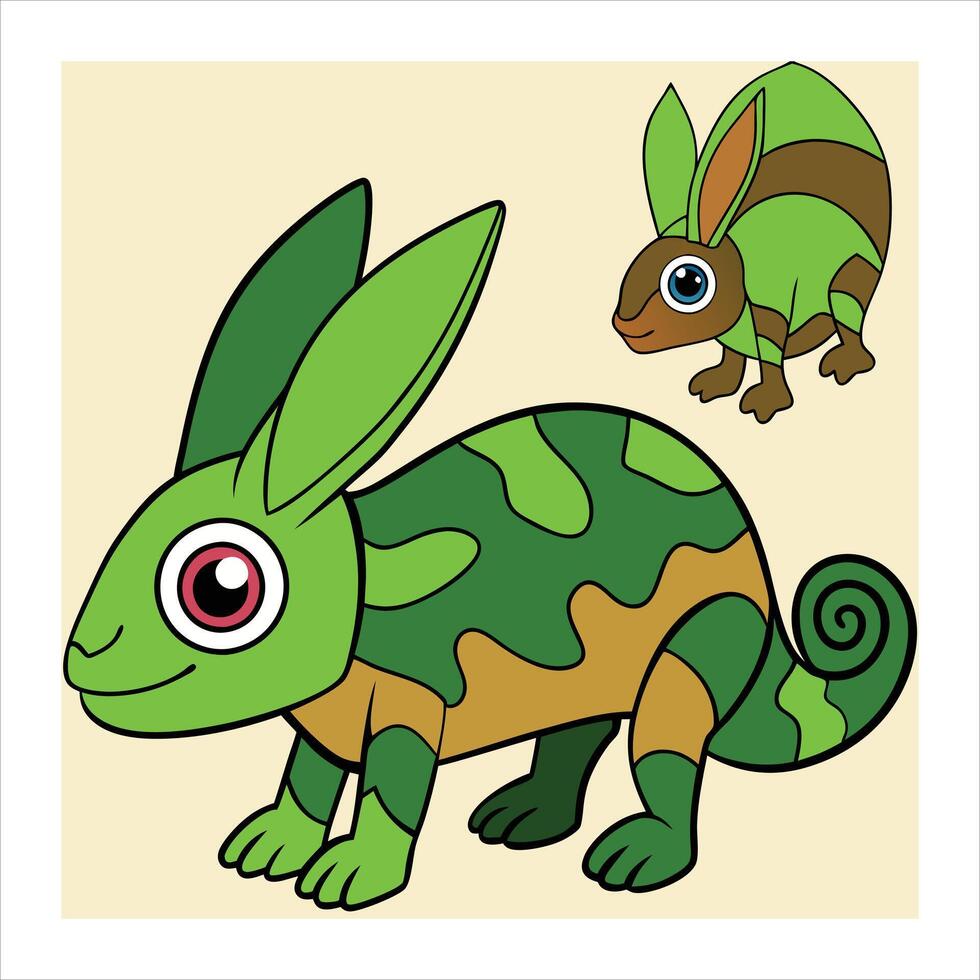 A cartoon chameleon and a rabbit vector