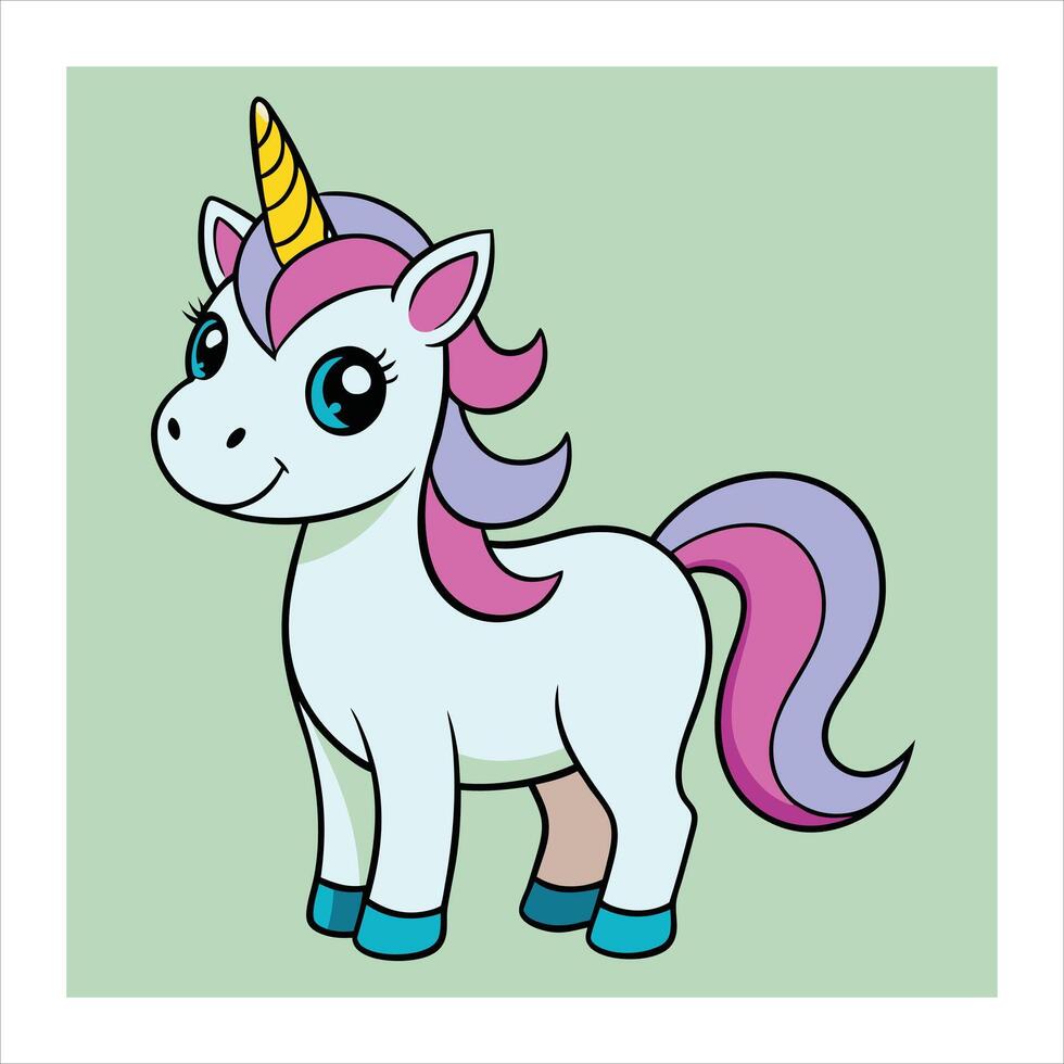 A cartoon unicorn with a pink mane and blue eyes vector