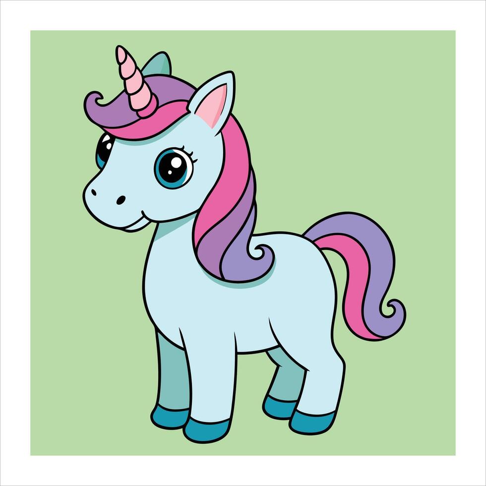 A cartoon unicorn with a pink mane and blue mane vector