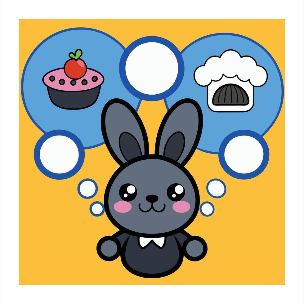 A cartoon bunny with thought bubbles and food vector