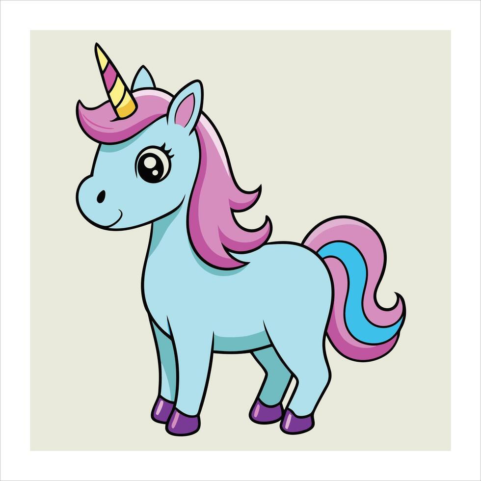 A cartoon unicorn with a pink mane and blue mane vector