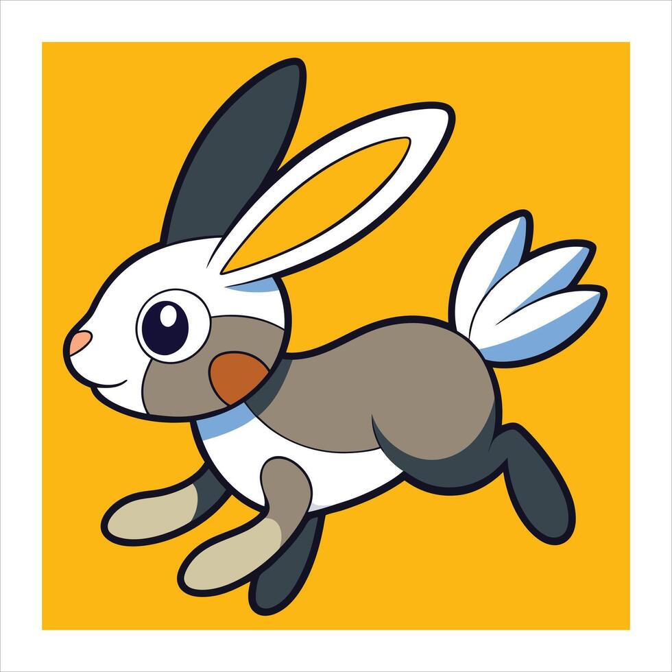 A cartoon rabbit running on a yellow background vector