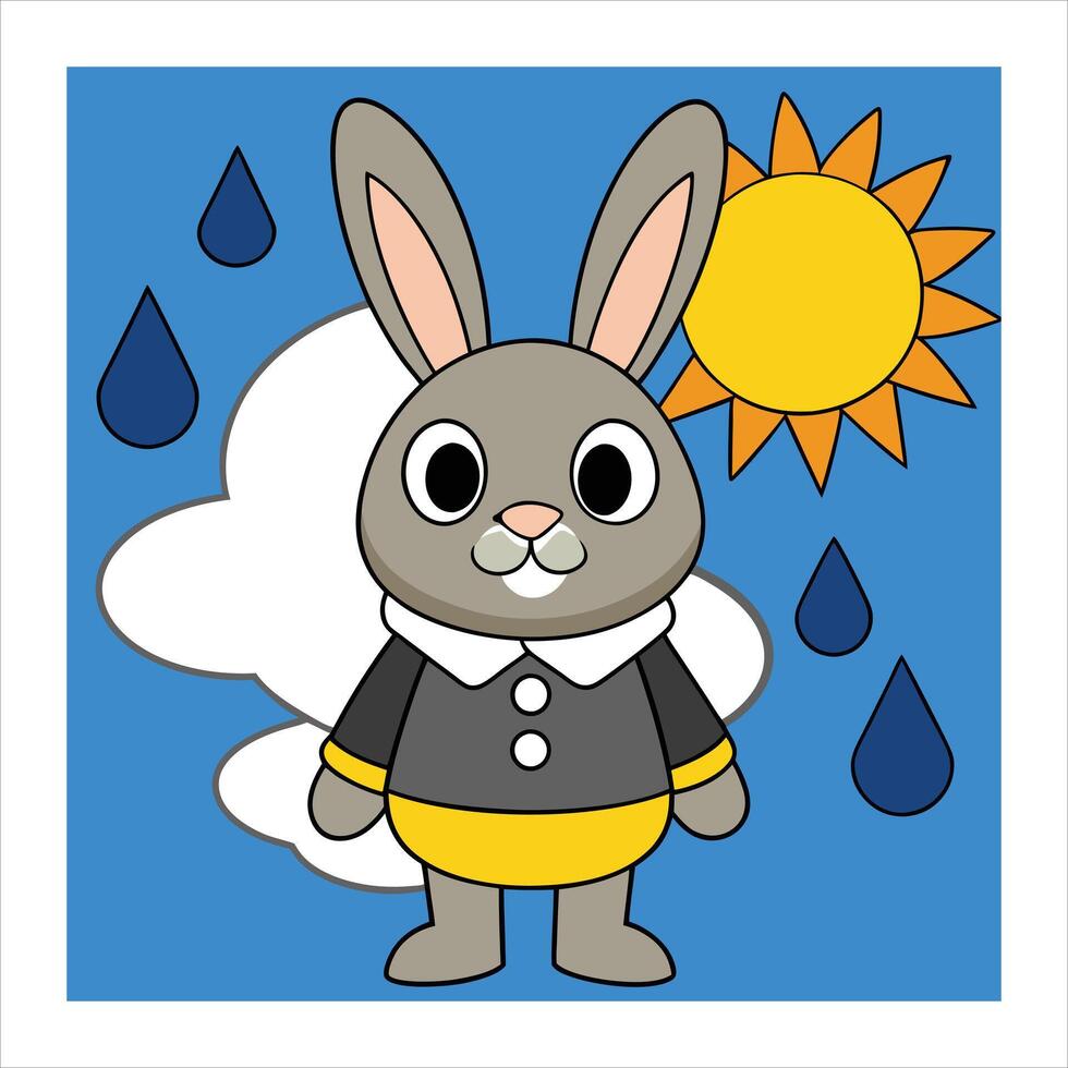 A cartoon rabbit wearing a raincoat and hat vector