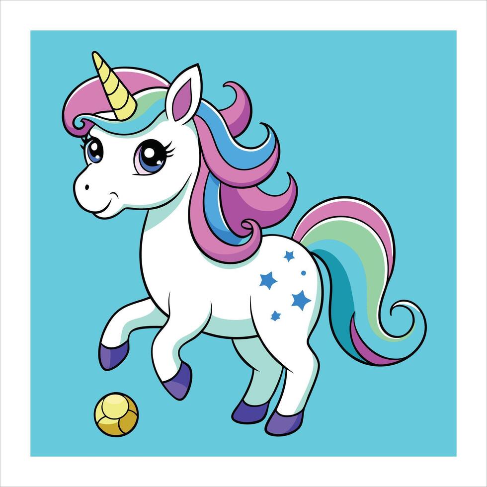 A cartoon unicorn with a ball on a blue background vector