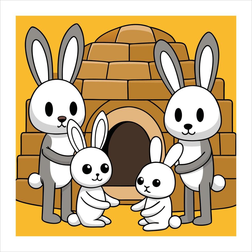 A cartoon of three rabbits and a baby vector