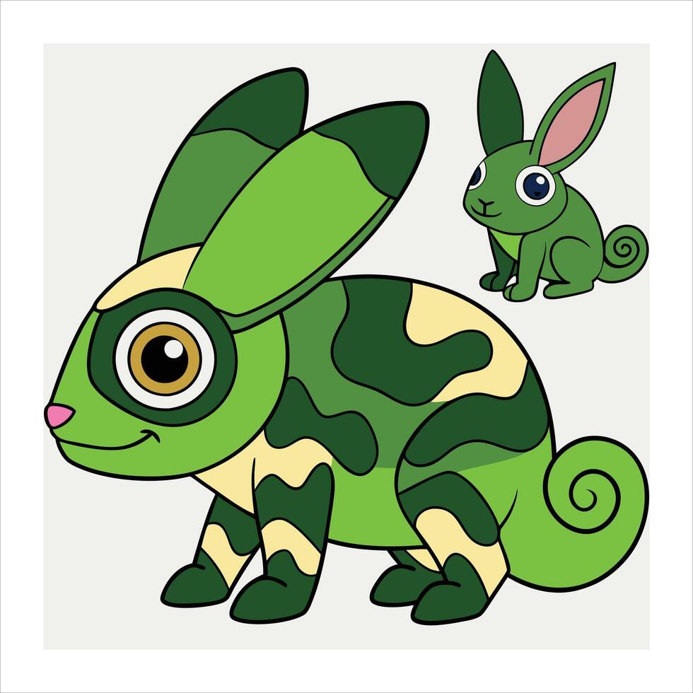 A cartoon green and yellow rabbit and a chameleon vector