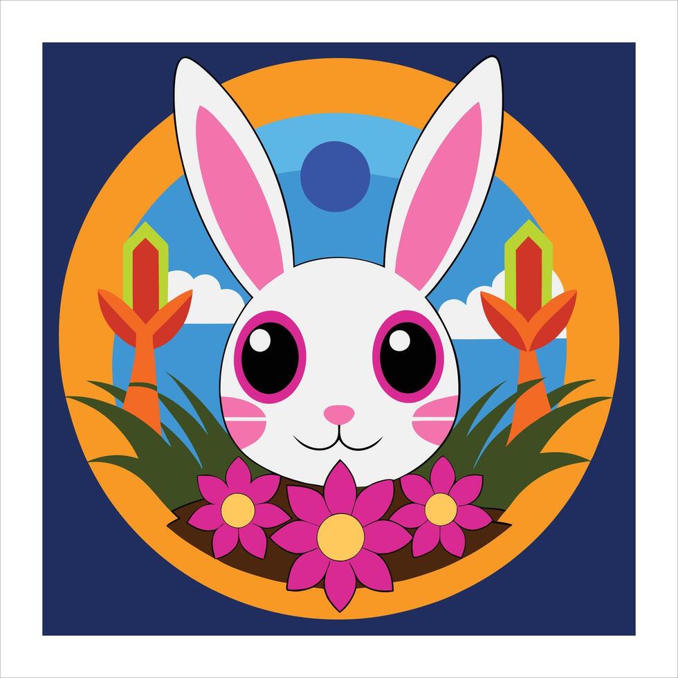 A cartoon bunny with flowers in the background vector