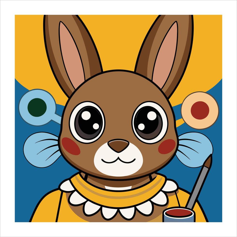A cartoon bunny with a paintbrush and paint vector