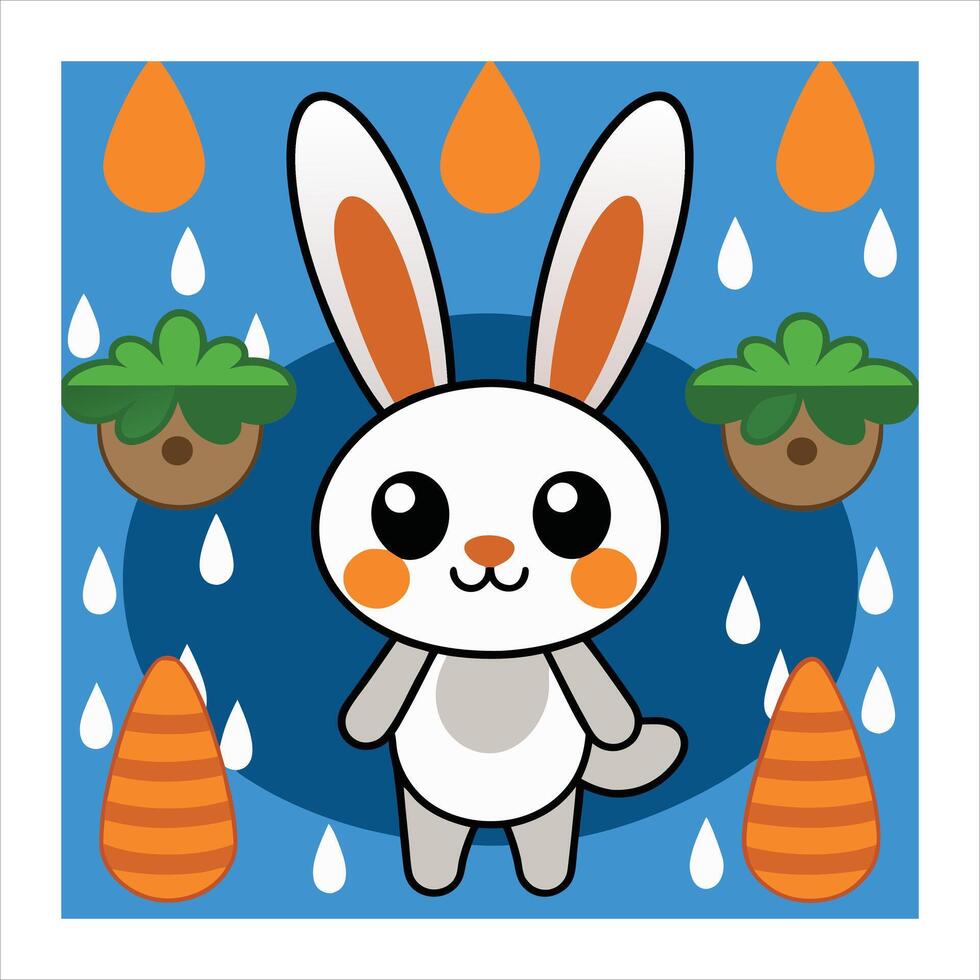 A cartoon rabbit with raindrops on it vector