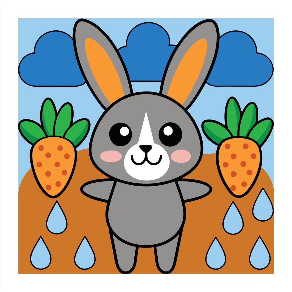 A cartoon rabbit with carrots in the field vector