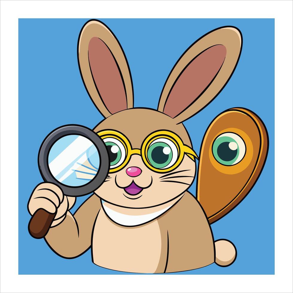 A cartoon rabbit with glasses and a magnifying glass vector