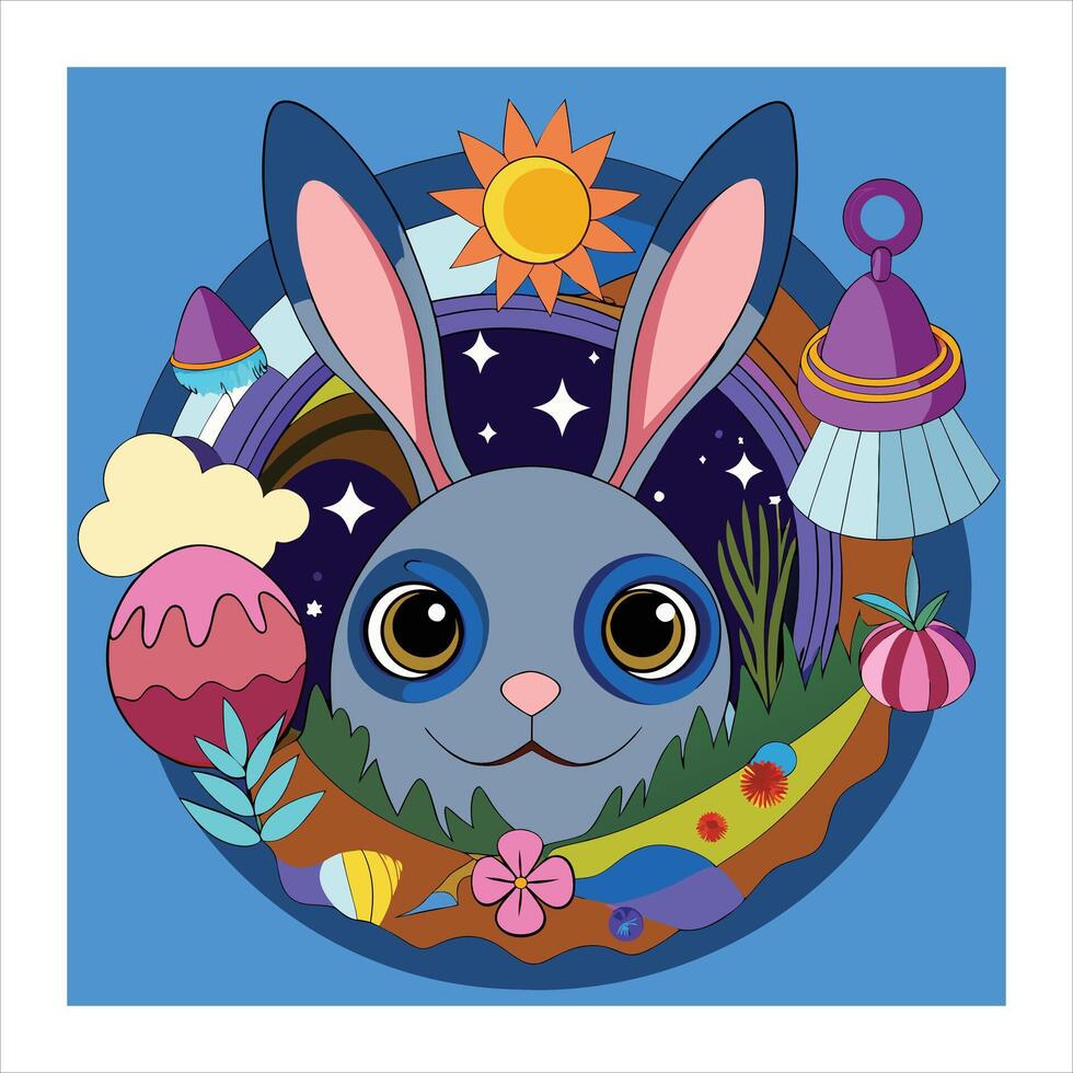 An illustration of a rabbit with a blue background vector