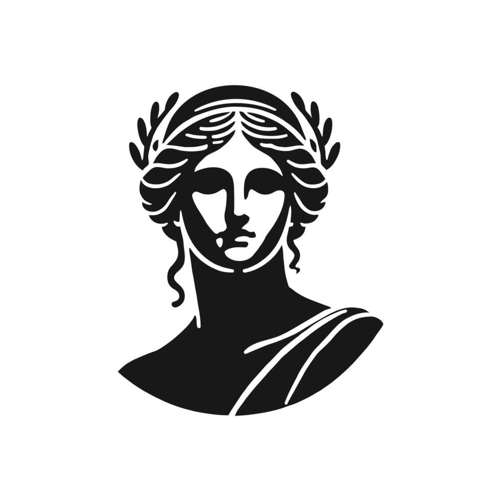 Ancient Greek Goddess Silhouette Bust Art for Elegant Branding and Vintage Illustrations vector