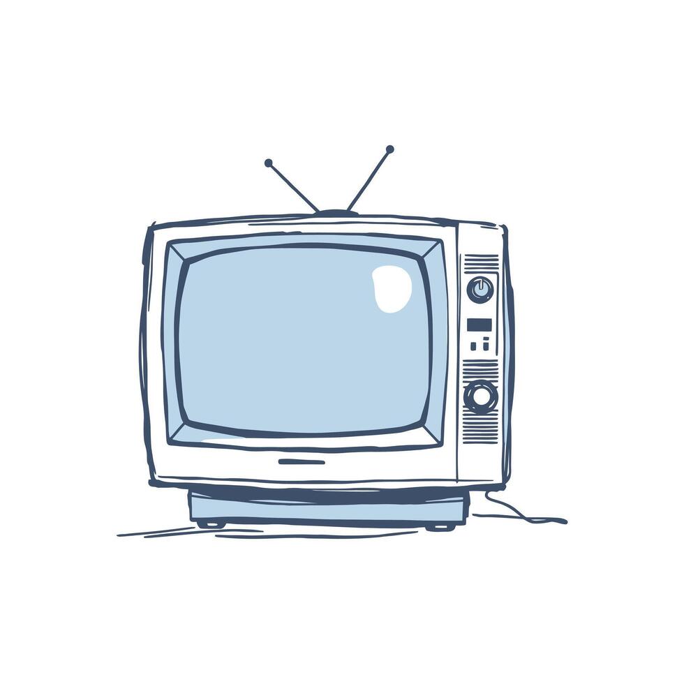Hand-Drawn Retro CRT TV Illustration Ideal for Vintage Design Themes vector