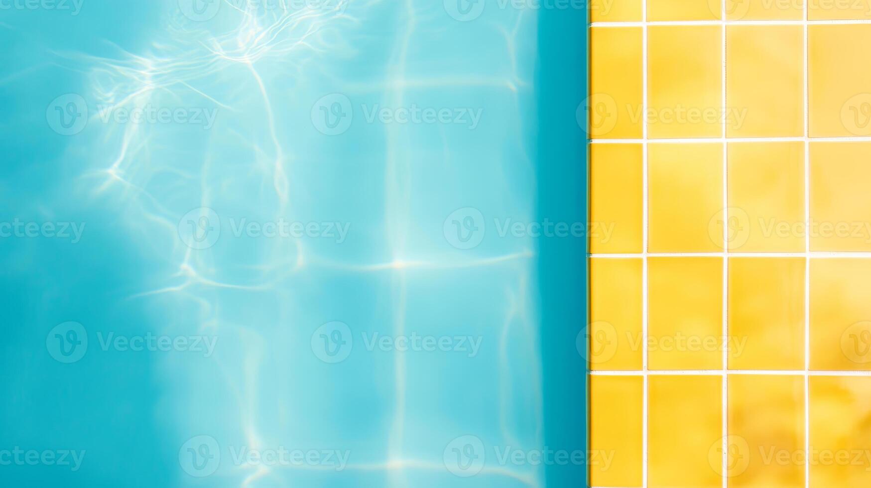 Bright blue water and yellow tiles create a vibrant contrast around a swimming pool in a sunny location photo