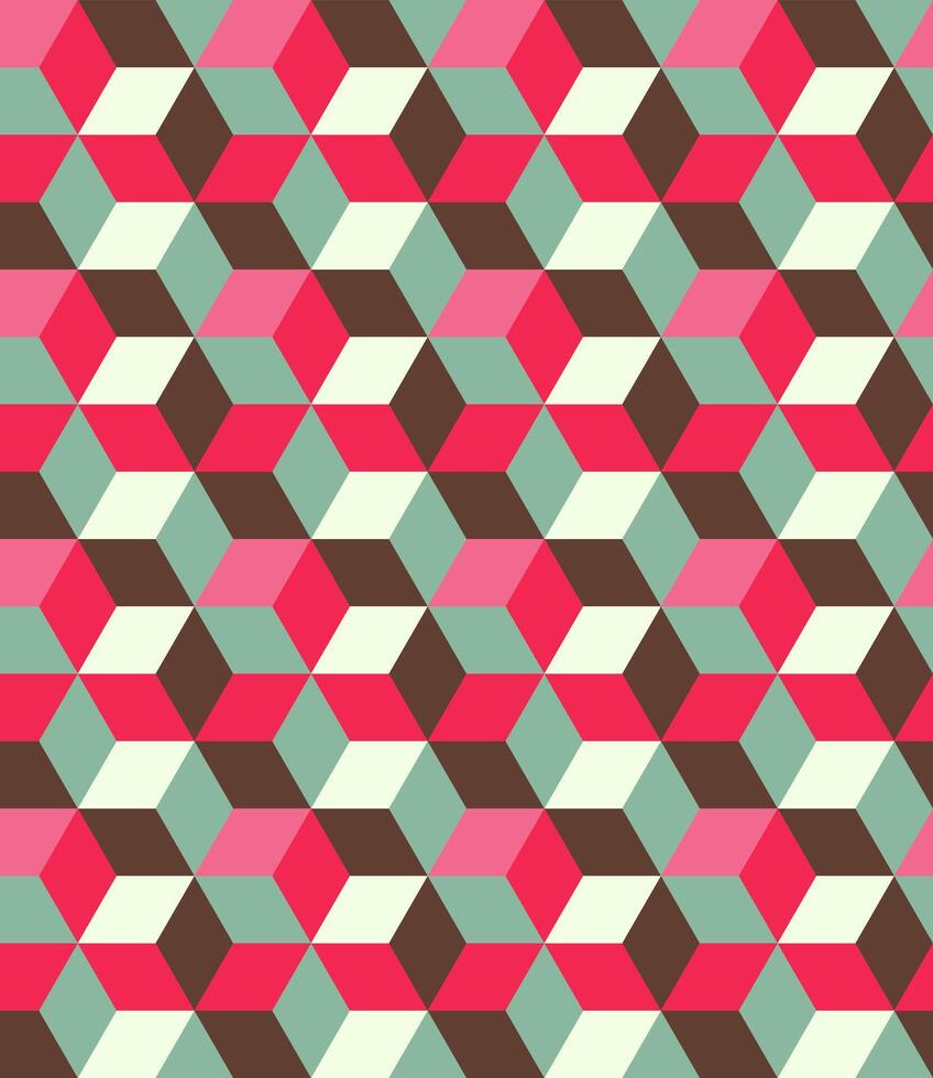 A seamless hexagonal network pattern, continuous background. It features an abstract honeycomb design in shades of brown, pink, white, and green. vector