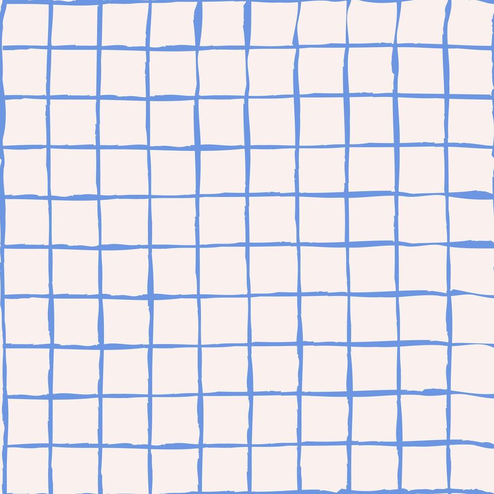 Pattern with a textured square grid. Retro linear chessboard. Blue lines on a white background. Cells in a notebook. Checkered wallpaper for print patterns or textiles. vector