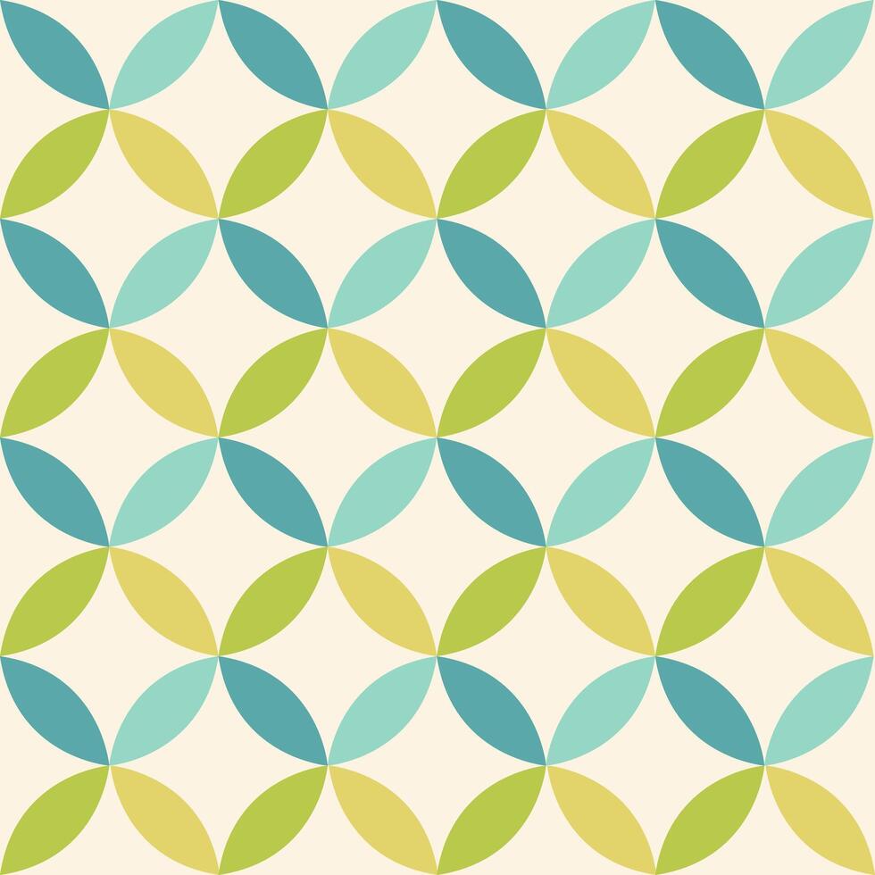 Wallpaper with seamless geometric circular pattern in retro 70s style. The design features circles with stars. Green palette. vector