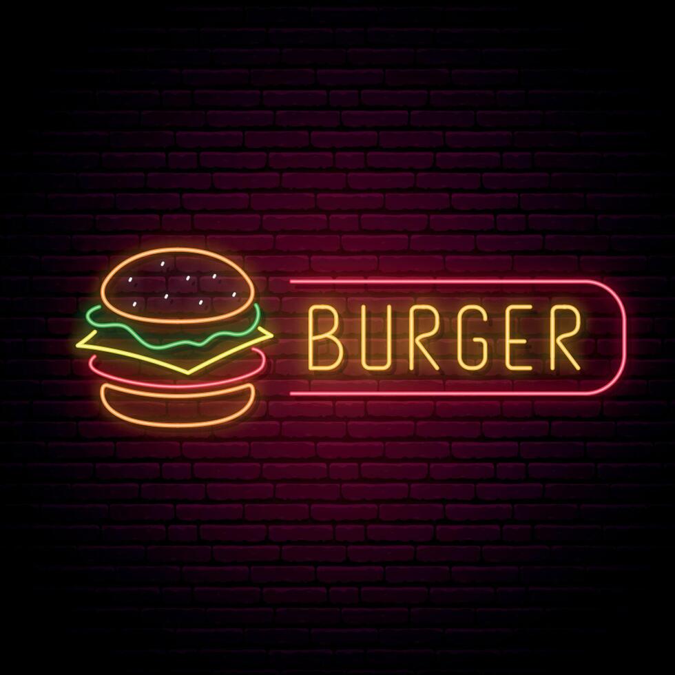 Neon burger sign. vector