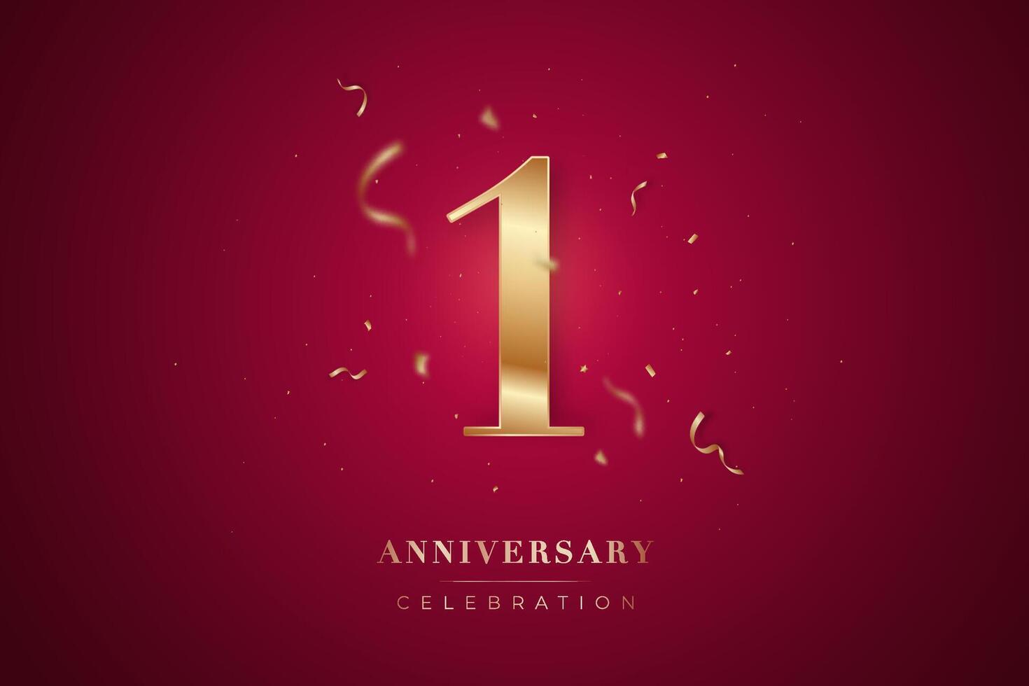1st Anniversary celebration greeting card. Golden metallic Number 1 vector