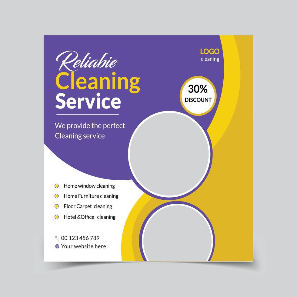 Reliable Cleaning service banner design and square social media post template vector