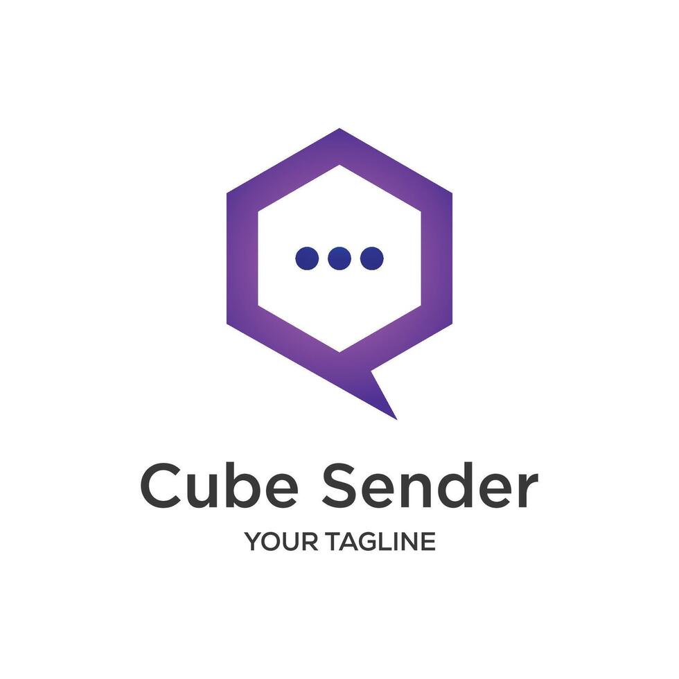 Cube Sender Chat logo Design.Messaging service vector