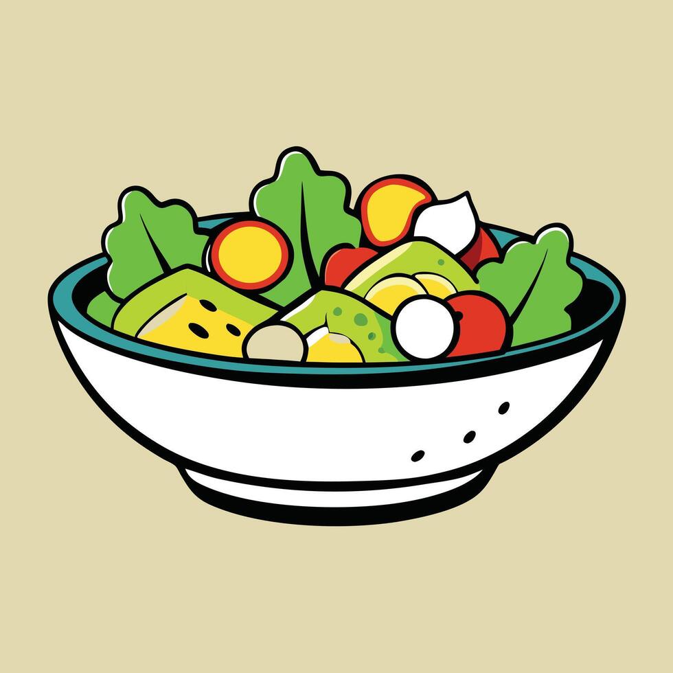 Ceramic Bowl Illustration Filled with Fresh Green Lettuce vector