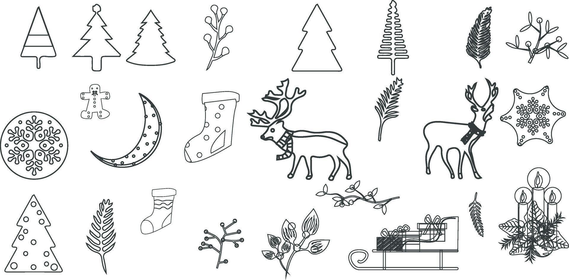 Set of Christmas doodle line art designs. illustration vector