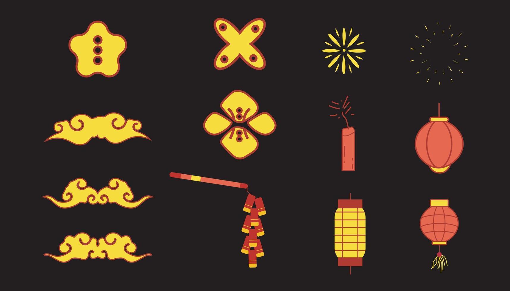 Collection of Chinese New Year design elements. Collection of traditional decorative jewelry in Chinese style for cards, prints, flyers, posters, social media, covers. vector