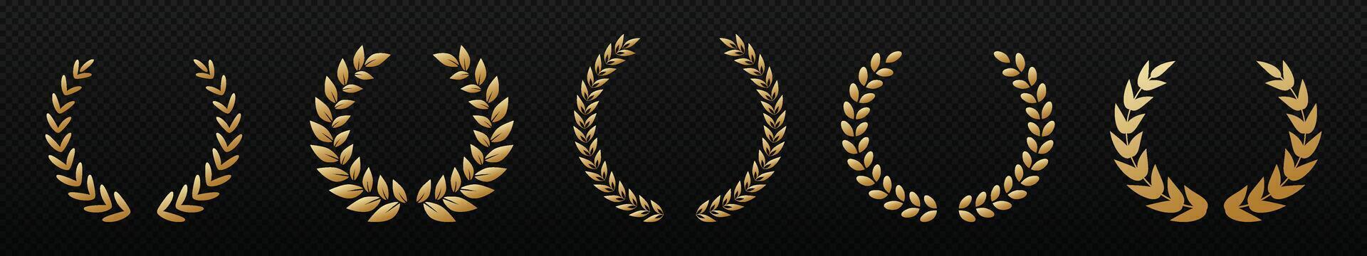 Golden laurel wreath. Winner symbol and trophy decorated vector