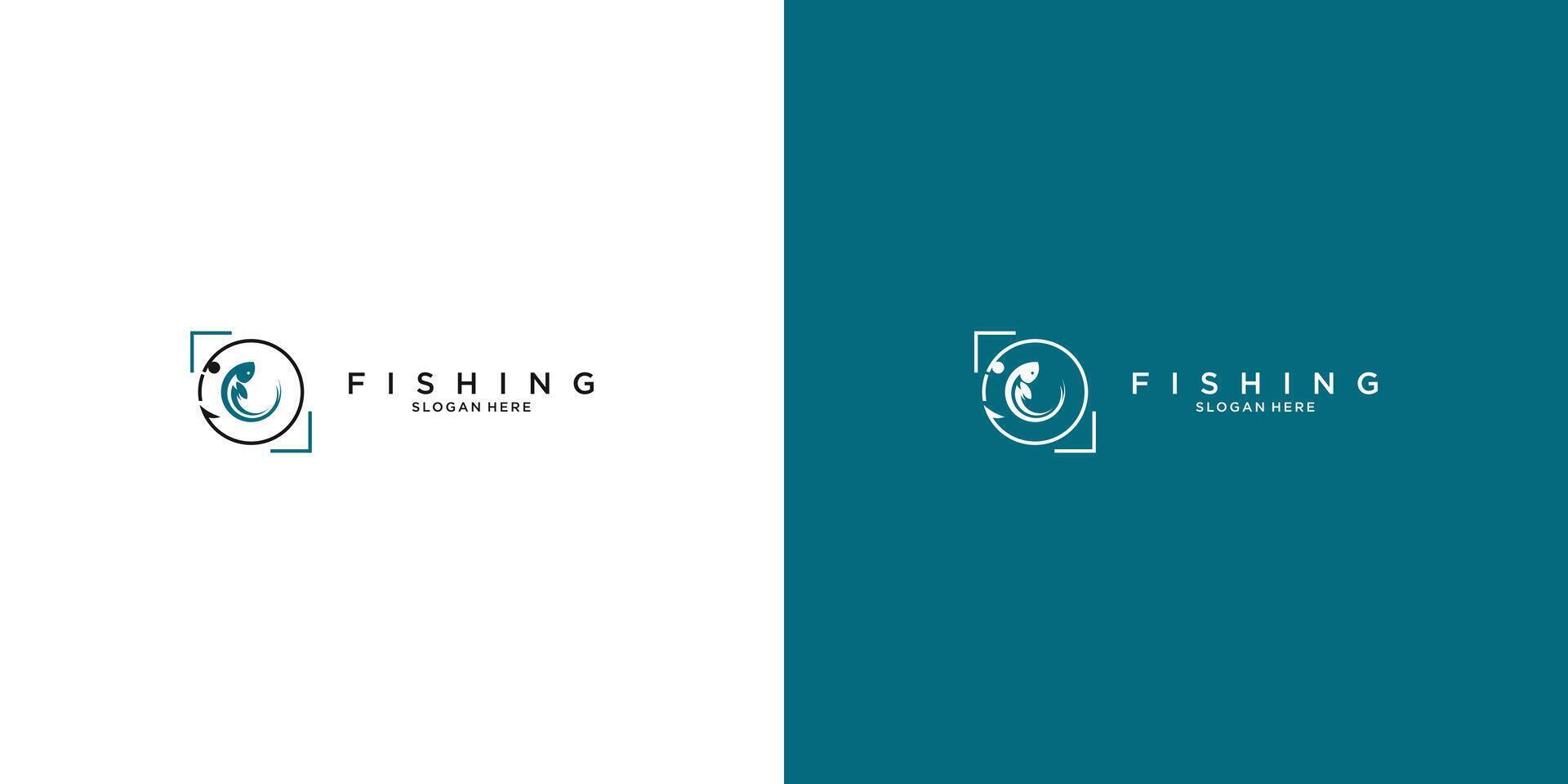 Simple fishing logo design with unique concept premium vector