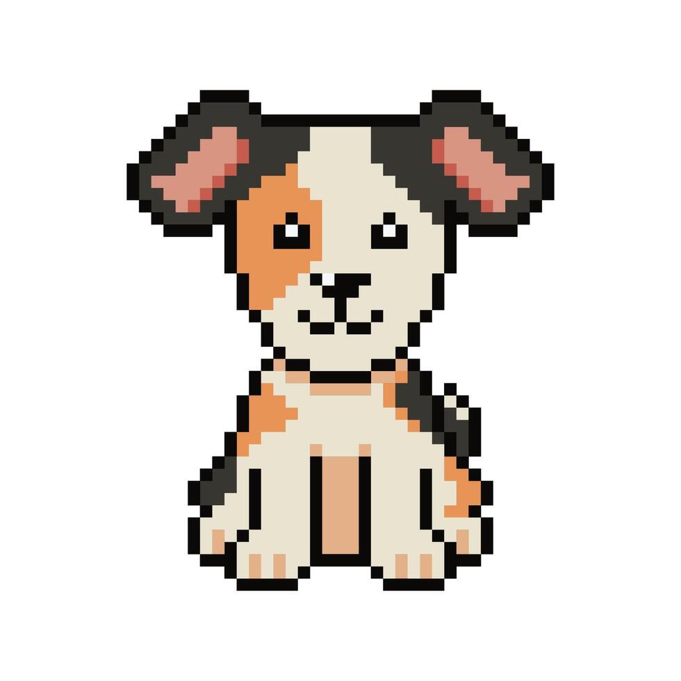 Pixel art cute dog in retro style vector