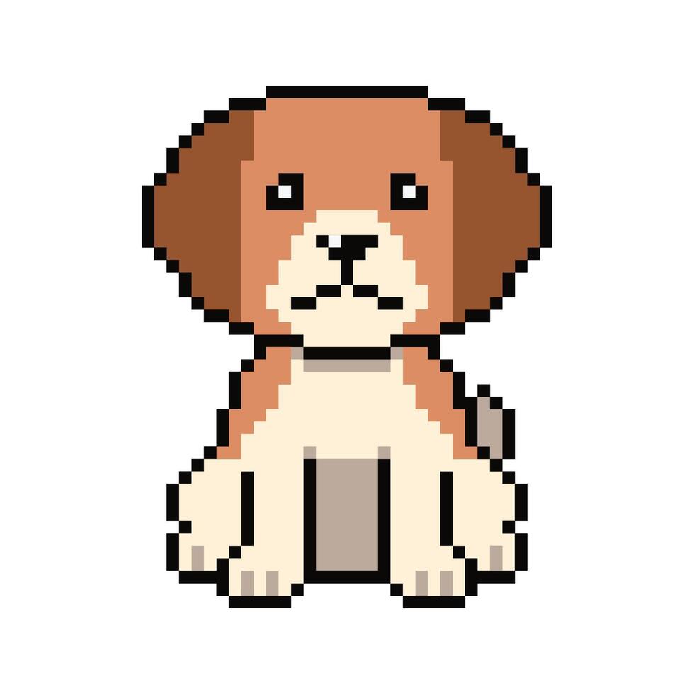 Pixel art cute beagle dog in retro style vector
